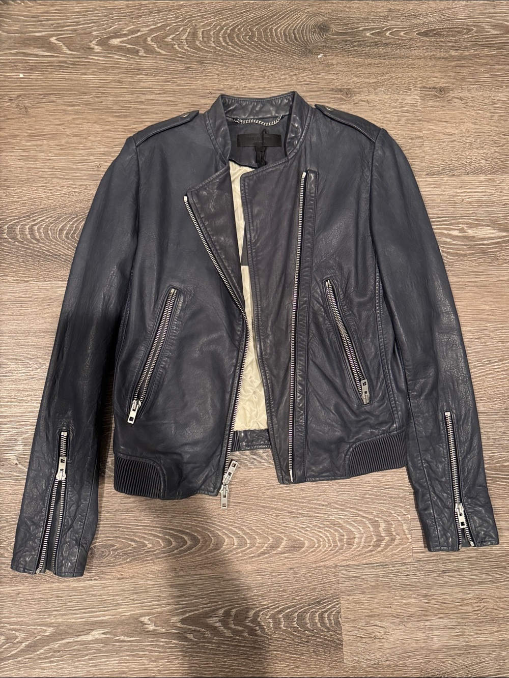 rag & bone Men's Navy Leather Bomber Jacket